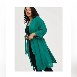 Torrid Trench Jacket Cardigan Georgette
Green Long Sleeves Slit Vent Tie